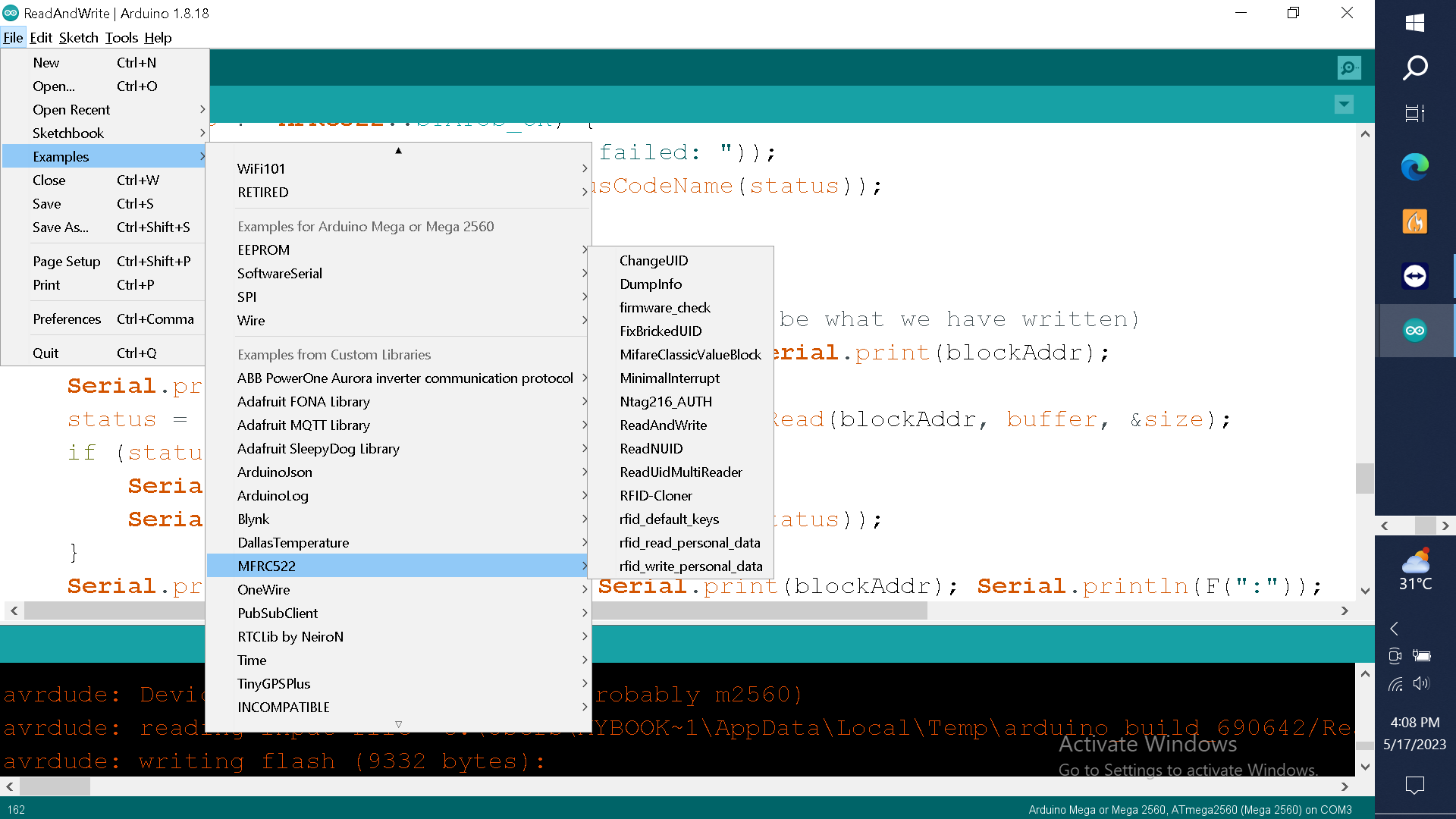 Antarmuka RFID RC522 dengan DE-ATMega2560-Arduino-Embedded Board ...