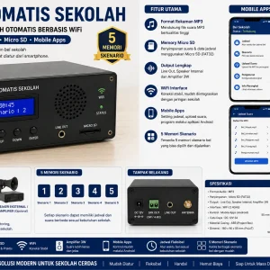 Bel Otomatis Sekolah WiFi MP3 dengan LCD 16x2 Micro SD Mobile Apps Android Speaker Internal dan Line Out Amplifier