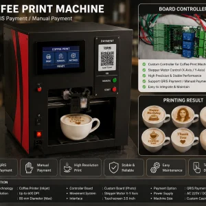 Coffee Print Machine QRIS Payment Manual Payment Custom Controller Board Printer Kopi Otomatis Touchscreen High Resolution Printing Mesin Cetak Kopi Delta Electronic