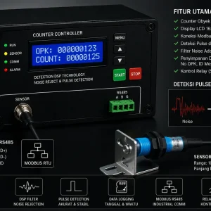 Counter Mesin Industri Modbus RS485 dengan DSP Pulse Detection Anti Noise LCD 16x2