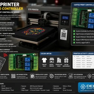 DTG Printer Controller Board dengan QRIS Payment Remote Infrared dan Printer Activity Logger untuk Mesin DTG Custom Delta Electronic