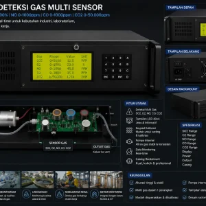 Gas Detector Multi Sensor SO2 O2 NO CO CO2 Rackmount LCD 40x4 dengan pompa internal untuk monitoring gas industri realtime