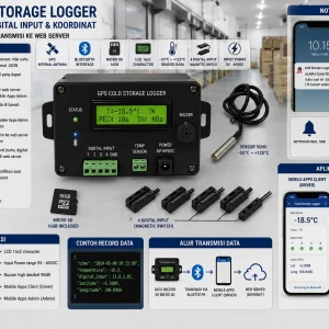 GPS Cold Storage Logger Bluetooth Temperature Monitoring dengan JSON Web Server, Mobile Apps, GPS Tracking, dan Alarm Suhu Realtime untuk Cold Storage dan Freezer