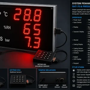 Display Sensor Suhu Humidity Pressure 8 Inch Seven Segment SHT75 4-20mA untuk monitoring industrial realtime