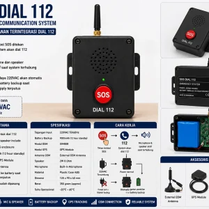 SOS Dial 112 Emergency Communication System GSM GPS Battery Backup 220VAC dengan Emergency Button dan Notifikasi Lokasi GPS
