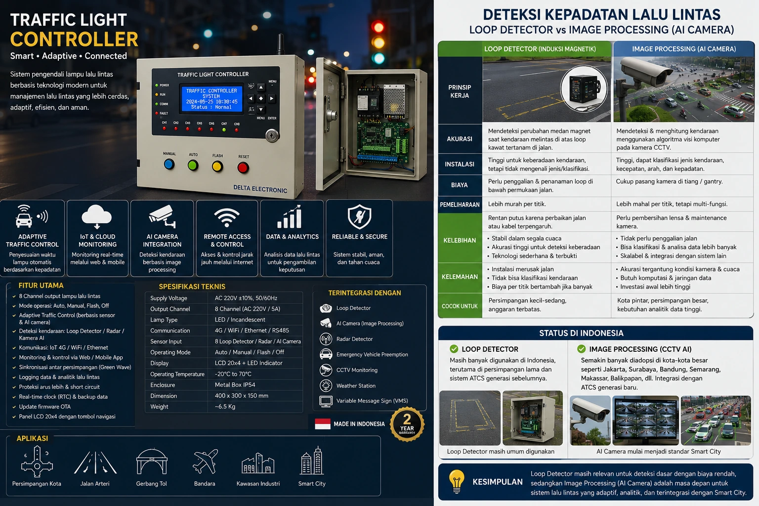 Smart Traffic Light Controller programmable dengan opsi AI Adaptive Traffic Control dan monitoring IoT untuk sistem ATCS smart city