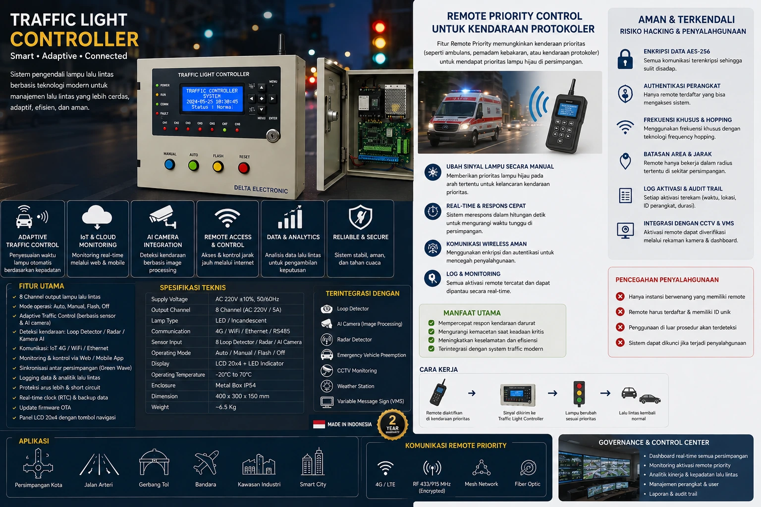 Traffic Light Controller Security System dengan fitur AES-256 encryption, secure communication, audit log, dan monitoring keamanan realtime untuk sistem smart city dan ATCS